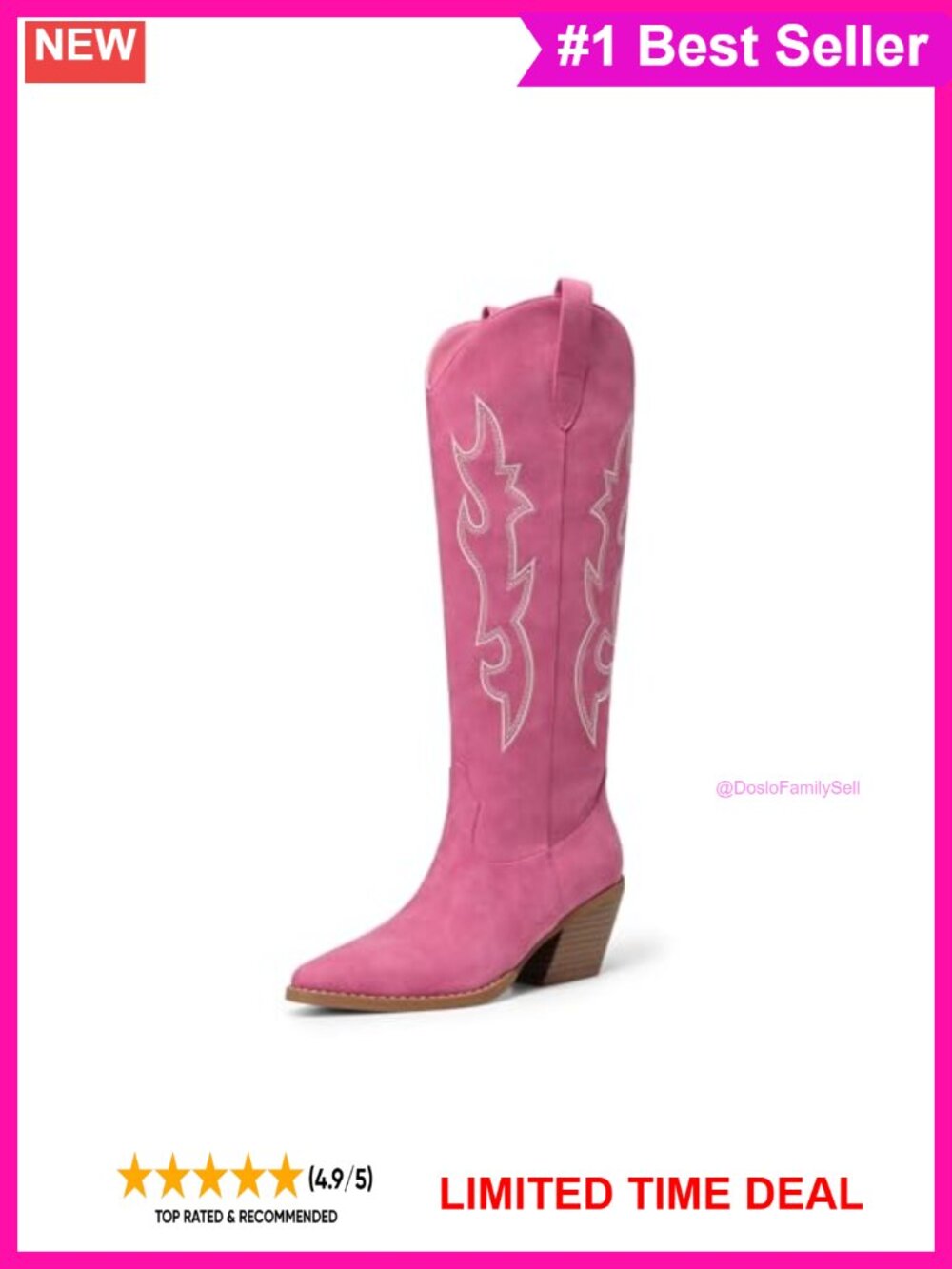 Cowgirl Knee High Boots Faux Leather Western Pointed Toe Dress Boots